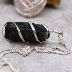 Cascade Wrapped Gemstone Necklace - Rough Black Onyx product image 3