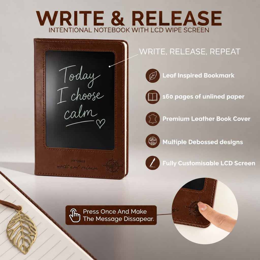 A5 Intention Note Book - LCD Wipe Screen - Brown Leather Effect - 80 Leafs - product image 14
