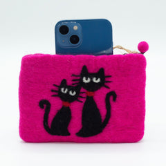 Natural Felt Zipper Pouch (asst) - Two Cats product image 2