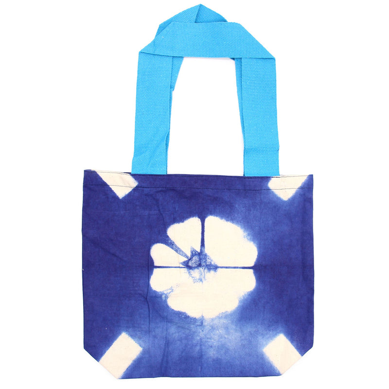 Natural Tye-Dye Cotton Bag (8oz) - 38x42x12cm - Blue Flower - Blue Handle product image