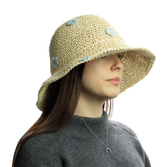 Nomad Sari Floppy Straw Sun Hat - Beige & Blue Flowers product image 5