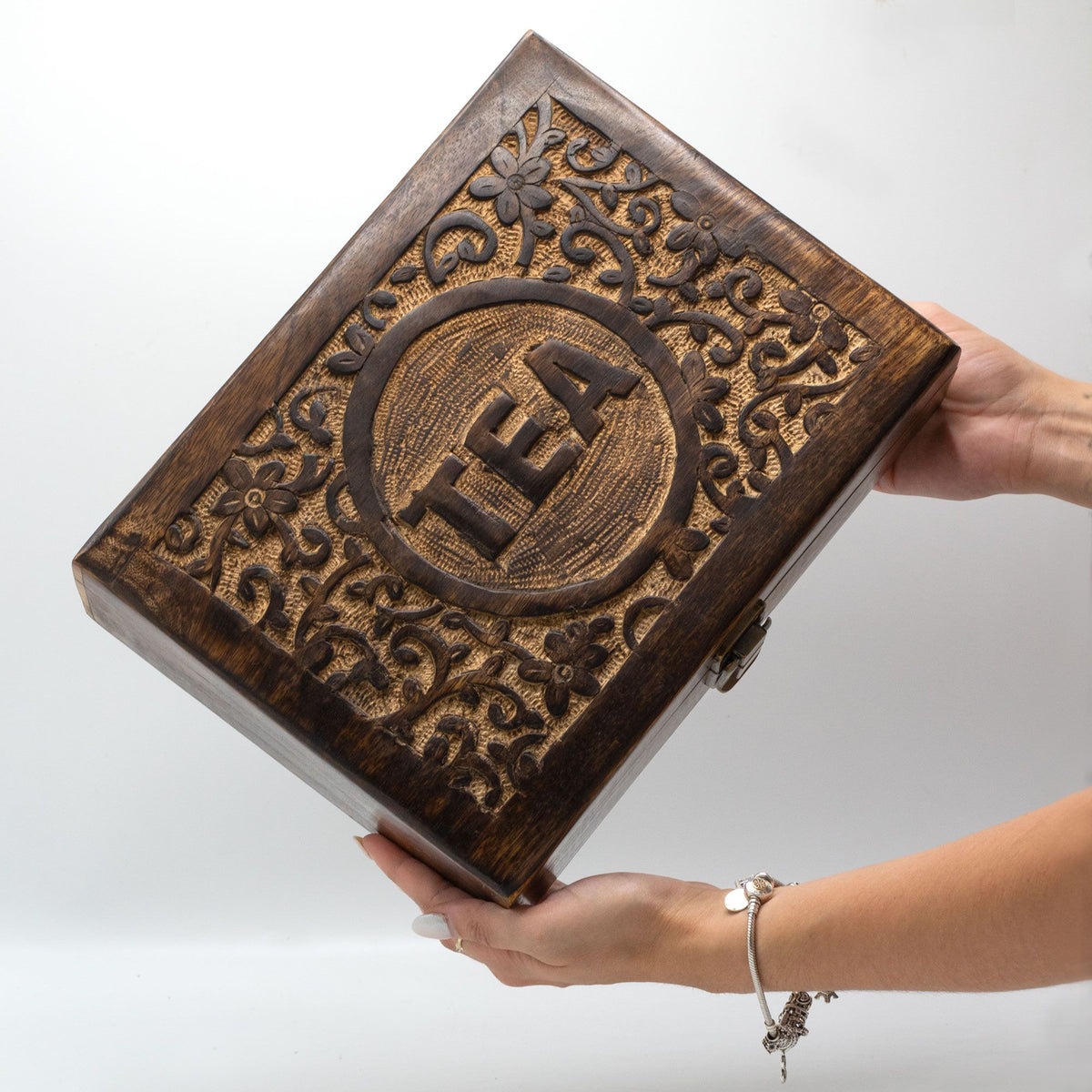 Mango Carved Tea Box - 12 Compartments