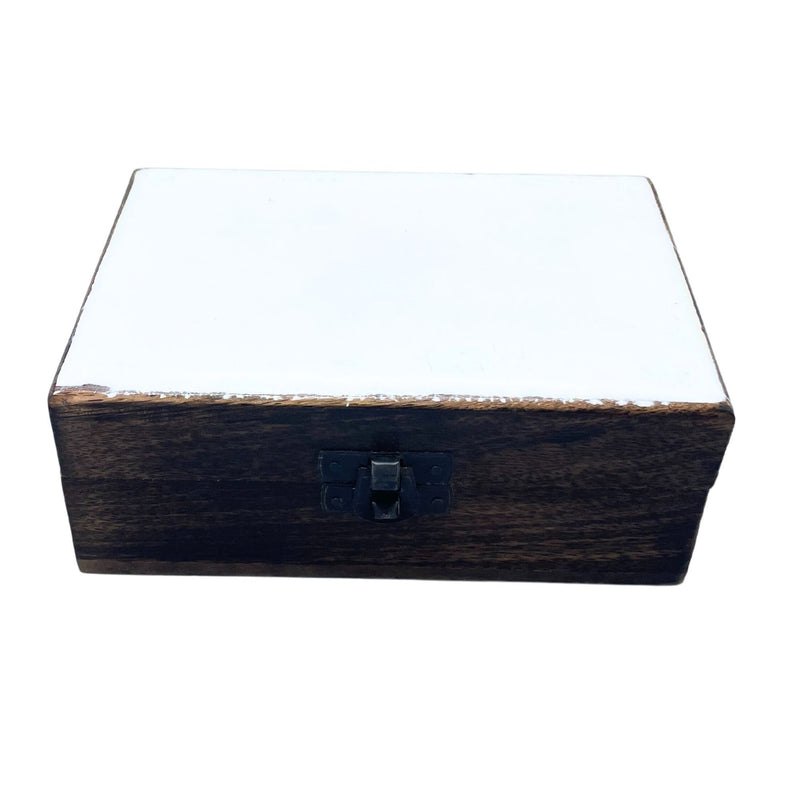 Medium Ceramic Glazed Wood Box - 15x10x6cm - White product image