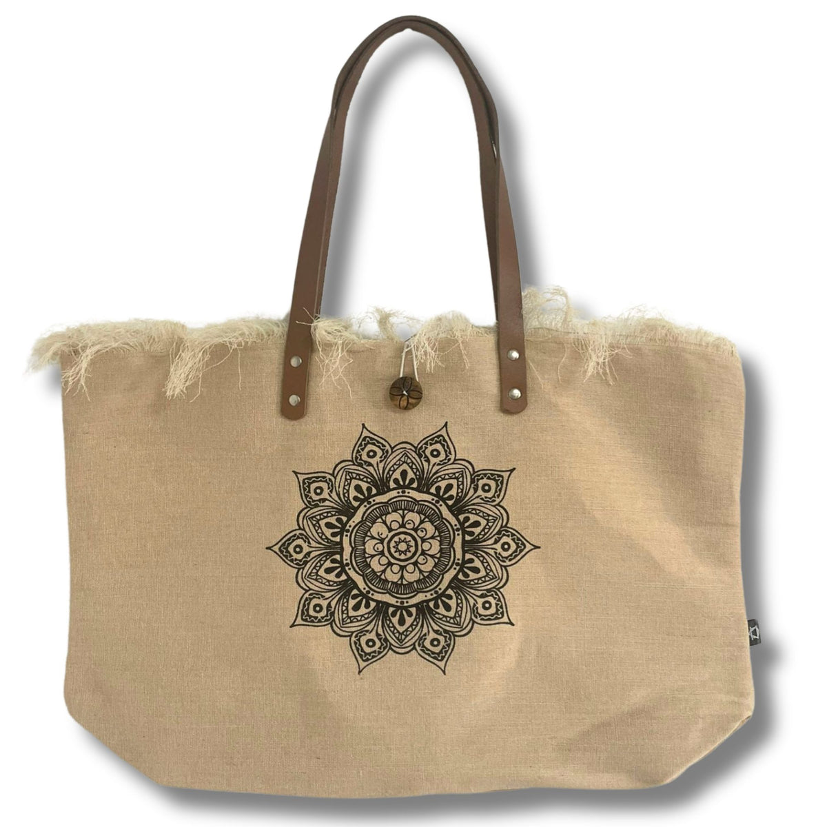 Natural Tote Bag with Leather Handle - Flower of Life - product image 2