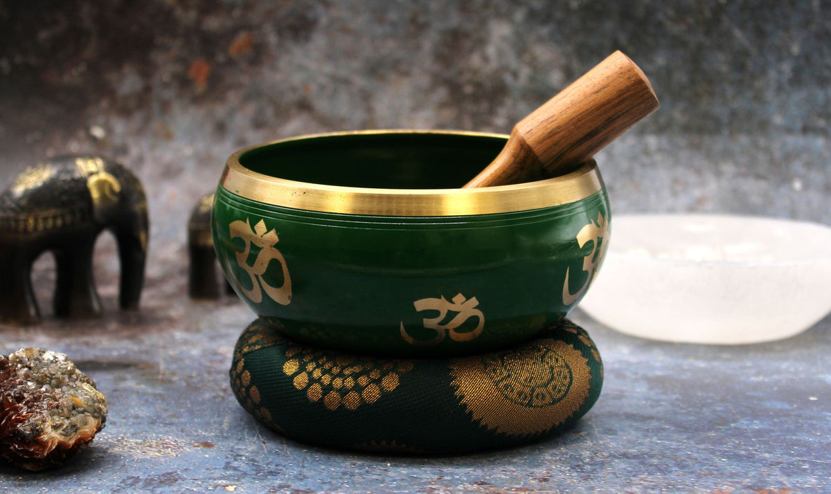 Lrg Tree of Life Singing Bowl Set- Green 14cm product image