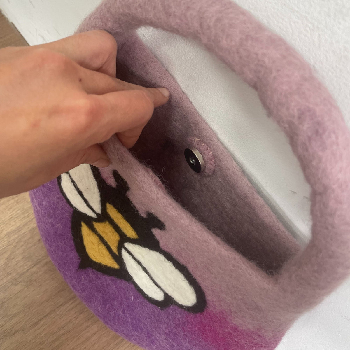 Water Felted Bee Bag - One Handle with Magnet - Lavender Shades product image 2