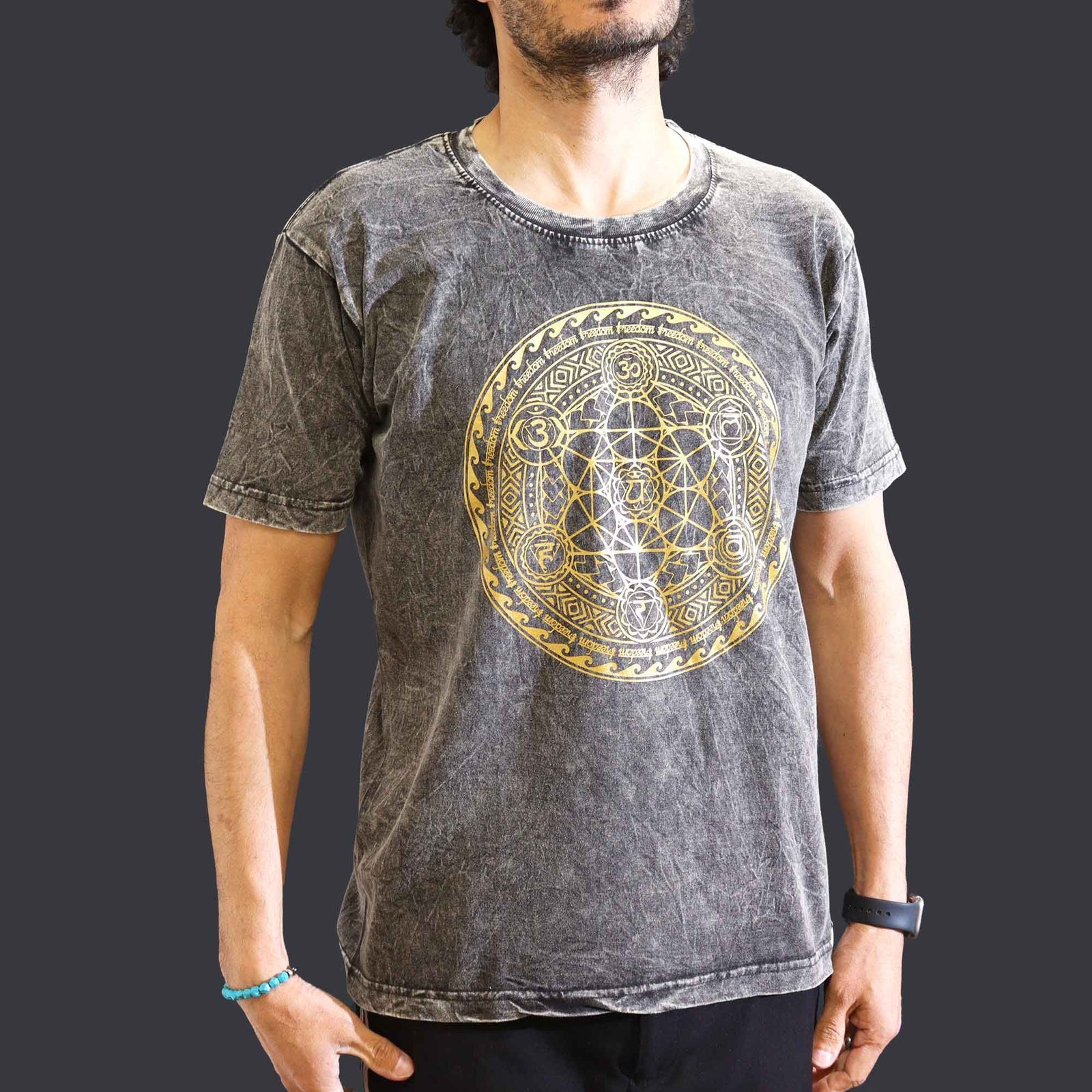 Nomad Sari Stonewashed Cotton T-Shirt – Chakra – Dark Grey – Medium product image