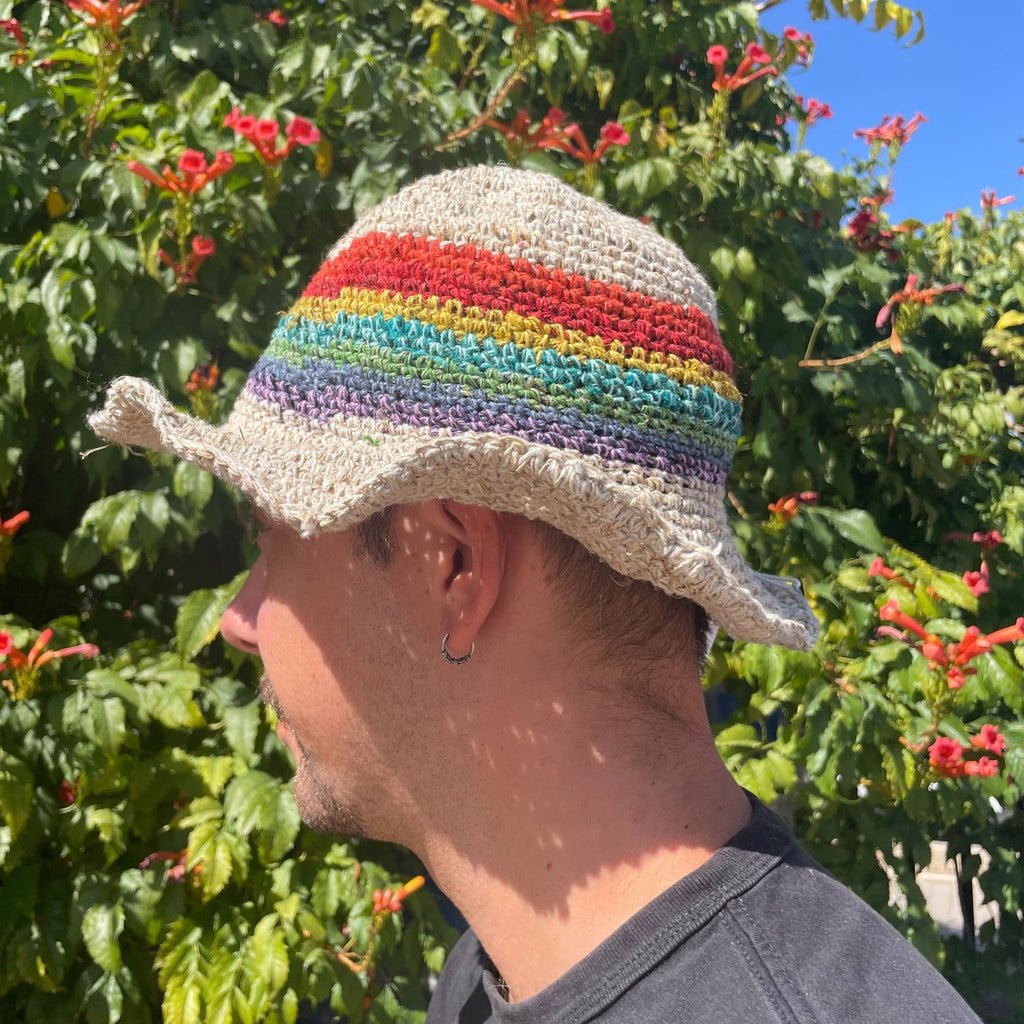 Hand-Knited Hemp & Cotton Boho Festival Hat - Rainbow product image 3
