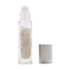 Gemstone Essential Oil Roller Bottle - Rock Quartz - Silver Cap product image