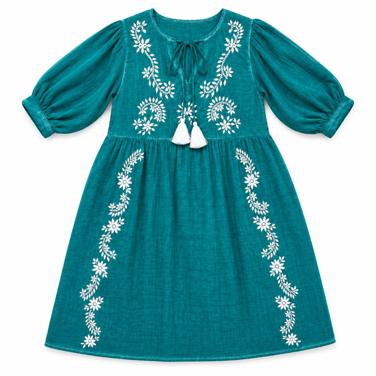 Nomad Sari On the Med Collection - Dress - Turquoise with Embroidery & Tassel (M-L) product image 2