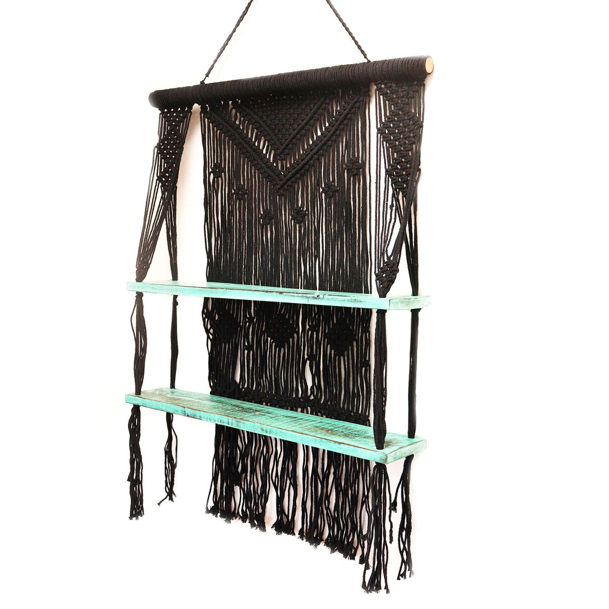 Black Macrame Hanging Shelves - Turquoise product image 2