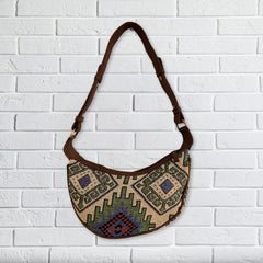 Jacquard Hobo Bag - Geo-Geen (brown strap) product image 2