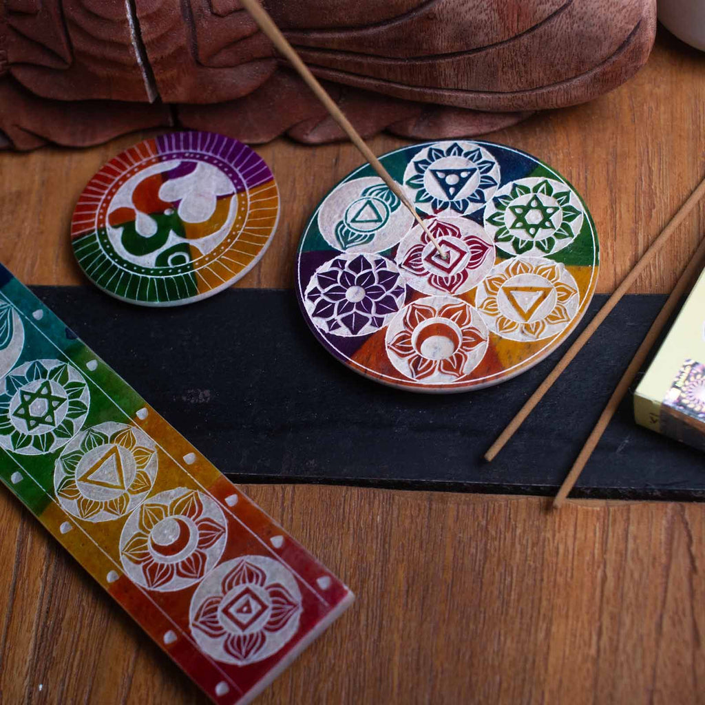 Soapstone Disc Incense Holder 8cm - Om product image 3