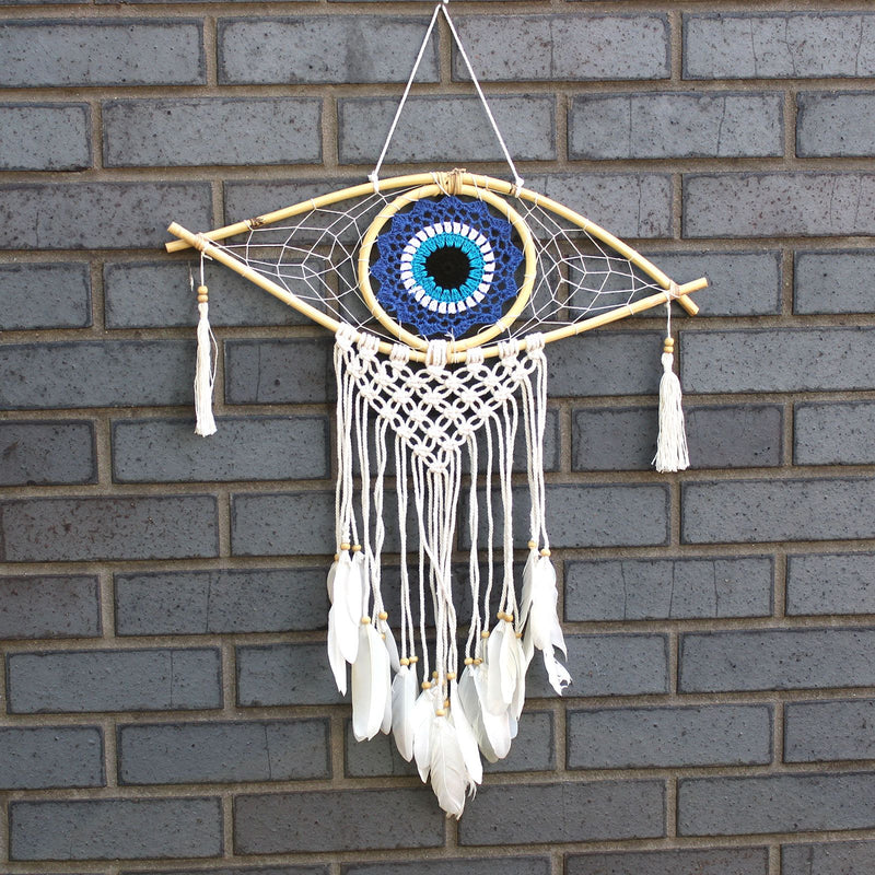 Protection Dream Catcher - Med Macrame Evil Eye Blue/White/Black product image