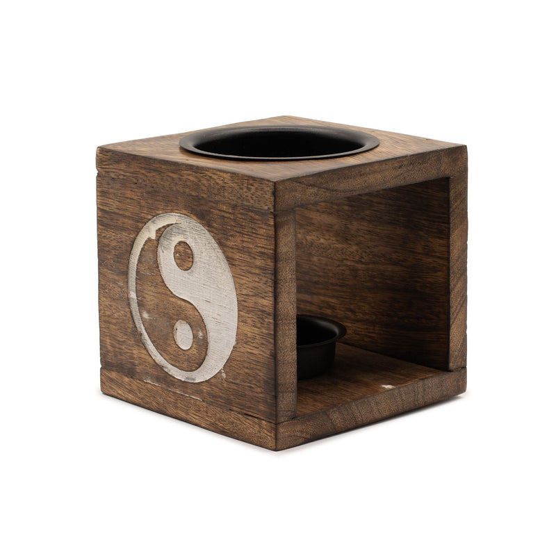 Square Mango Wood Oil Burner - Yin Yang product image