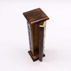 Square Incense Tower - Brass inlay - Mango Wood product image 2
