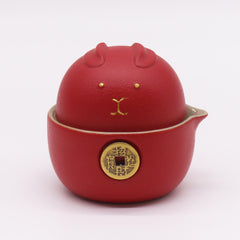 Money Cat Teapot Set - Two Cups - Travel Pack - Red product image 2