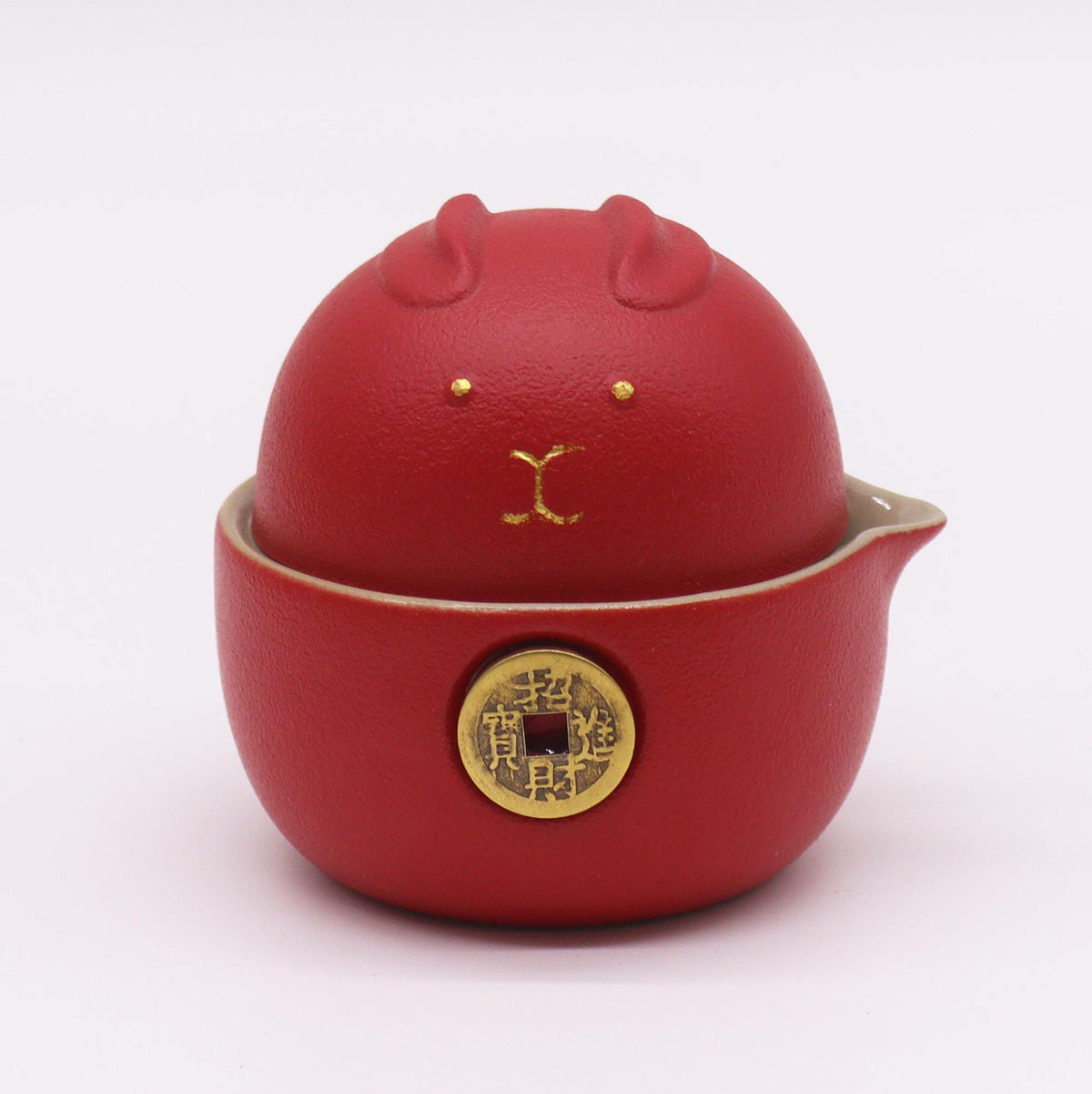 Money Cat Teapot Set - Two Cups - Travel Pack - Red product image 2