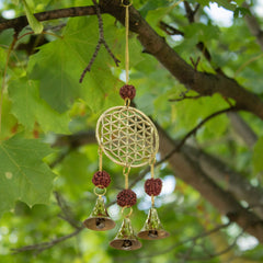 Indian Chimes - Brass Flower of Life with Rudraksha Beads - 3 Bells product image 4