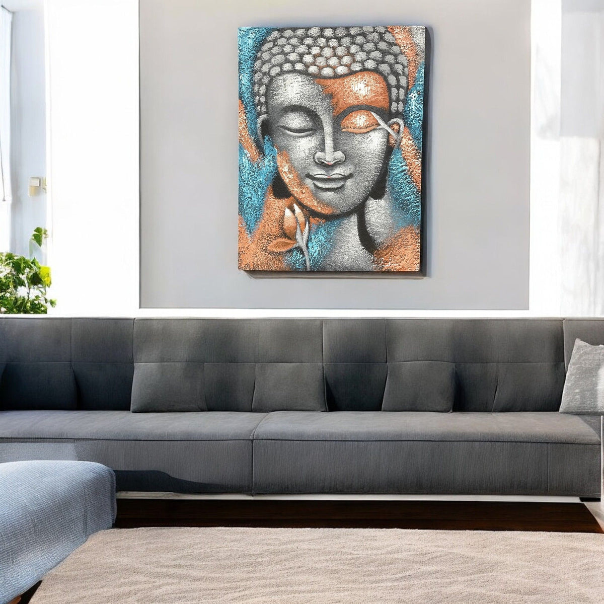 Buddha Painting - Silver & Rose Gold Flower 75x55cm product image 2
