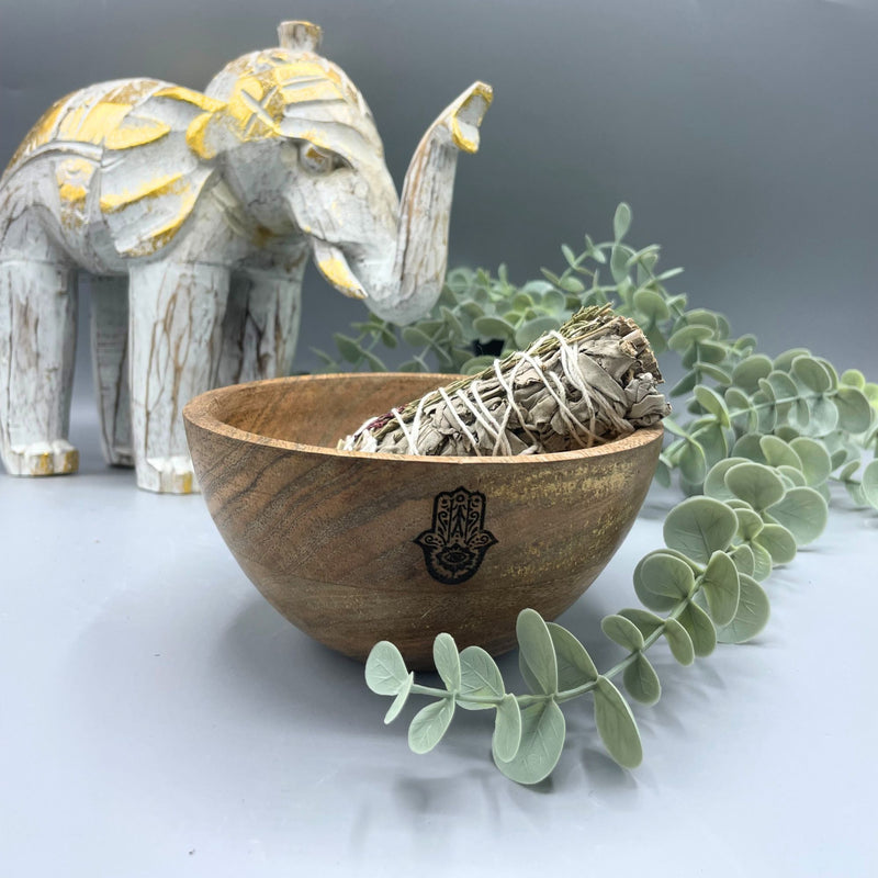 Wooden Smudge and Ritual Offerings Bowl - Hamsa - 13x7cm product image