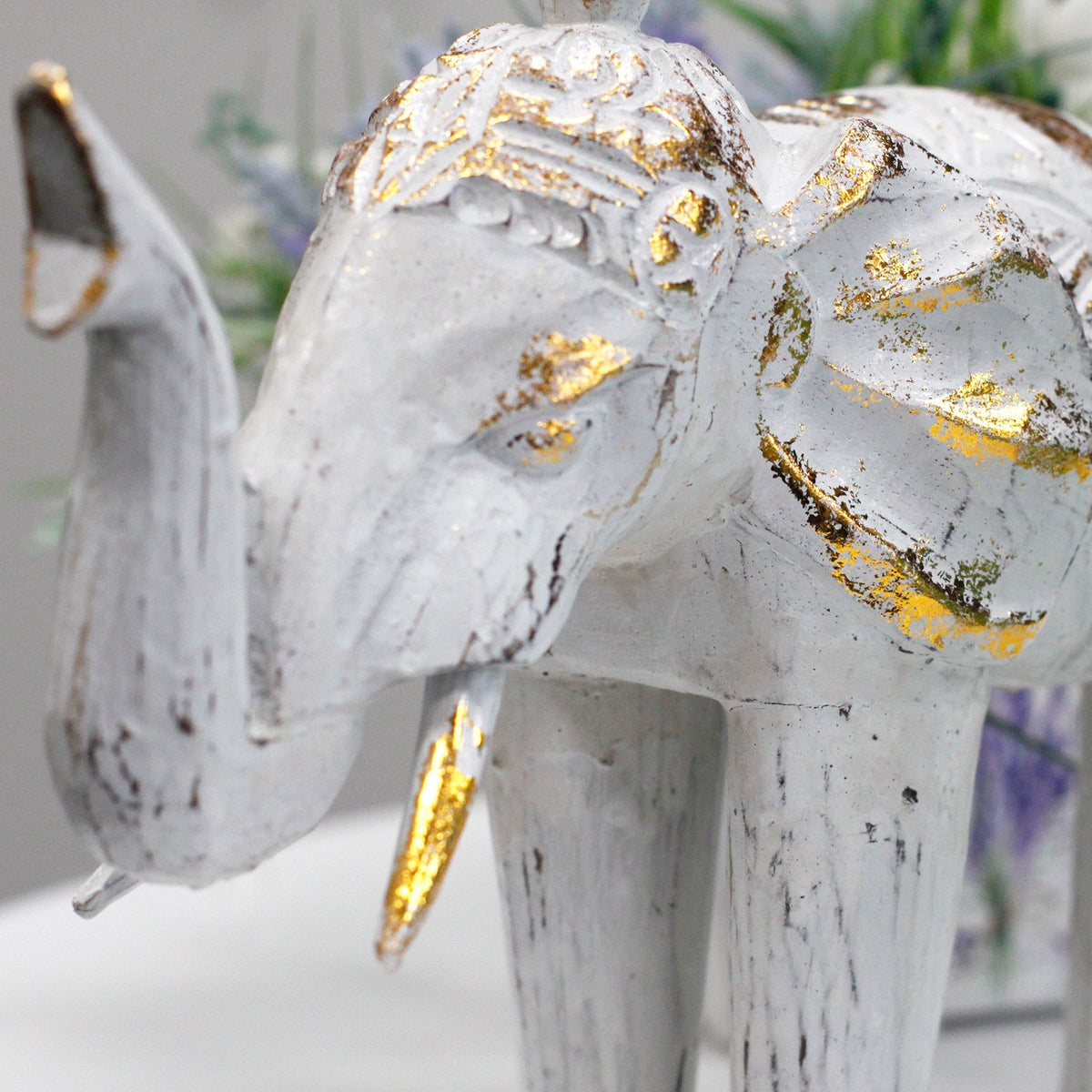 Wood Carved Elephant - White Gold product image 3