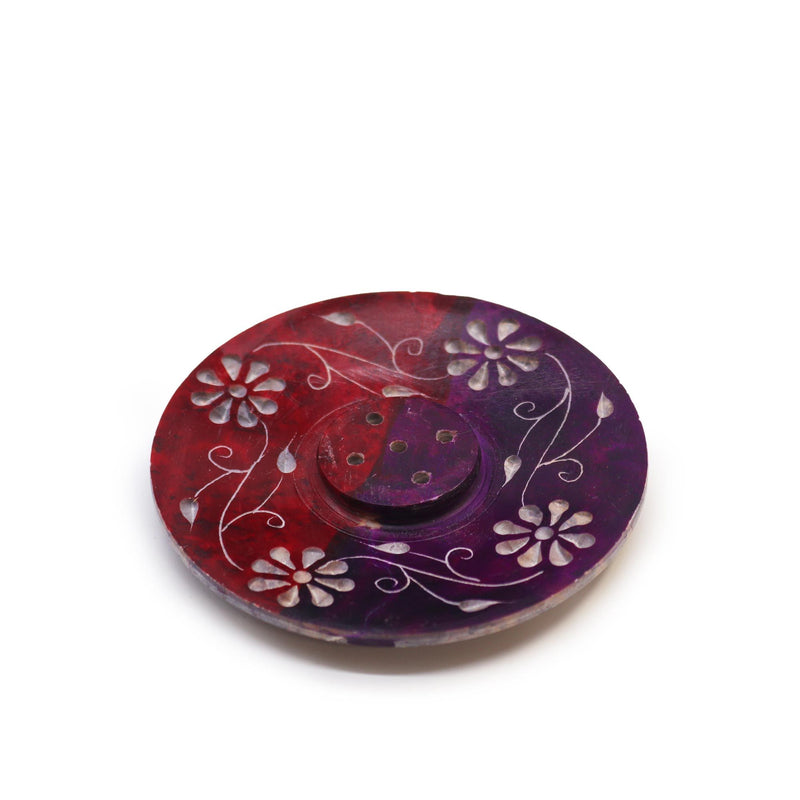 Soapstone Disc Incense Holder - Floral (5 stick holder) product image