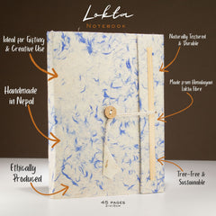 Lokta Mixed Blue Cotton Notebook – Large (21x15cm) – 45 Leaves – Includes Bookmark product image 3