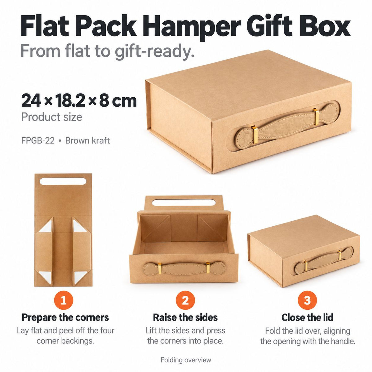 Flat Pack Gift Box - Med Hamper (24x18.2x8cm) - Black