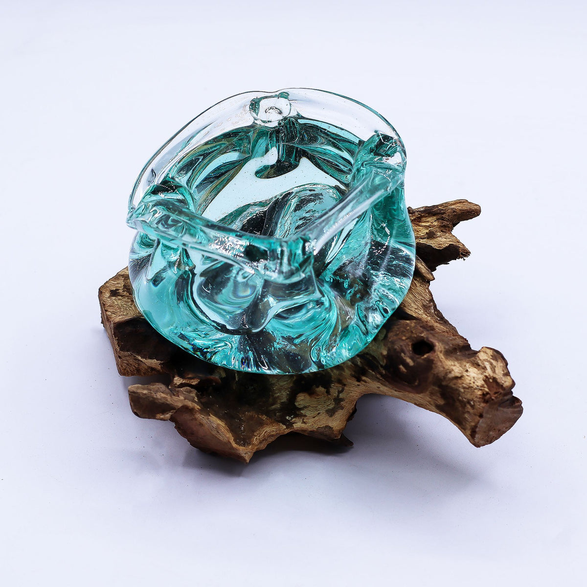 Molten Glass Chunky Ashtray / Candle Holder on Wood 23cm product image 4