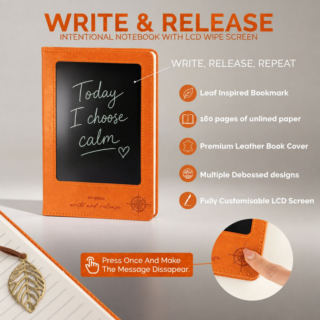 A5 Intention Note Book - LCD Wipe Screen - Orange Leather Effect - 80 Leafs - product image 14