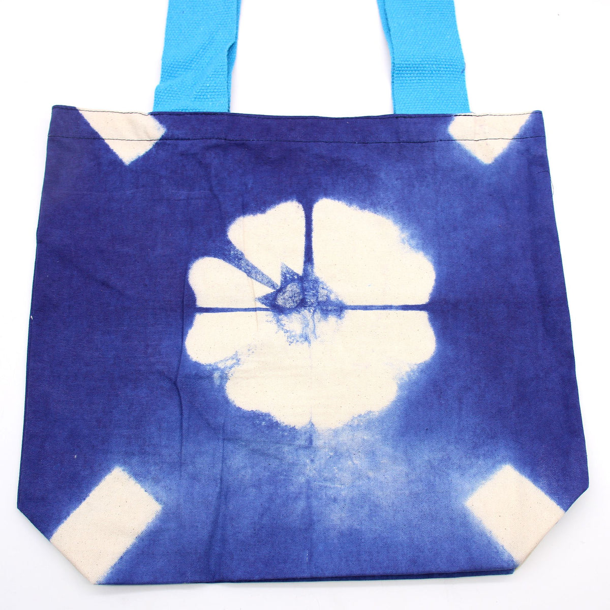 Natural Tye-Dye Cotton Bag (8oz) - 38x42x12cm - Blue Flower - Blue Handle product image 3