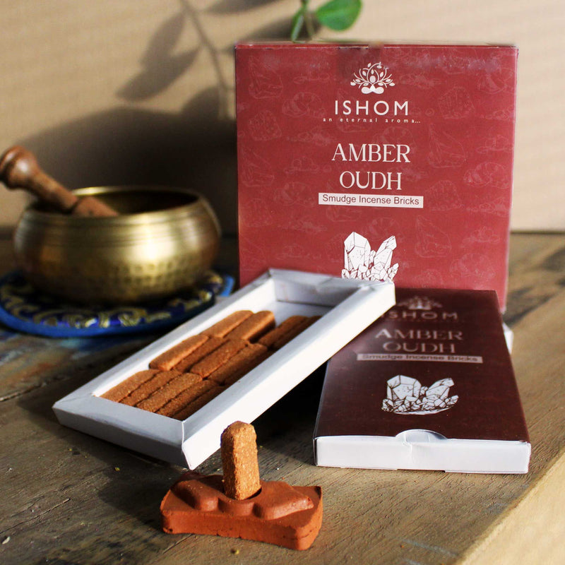 Pack of 15 Natural Incense Smudge Bricks and Burner - Amber Wood product image