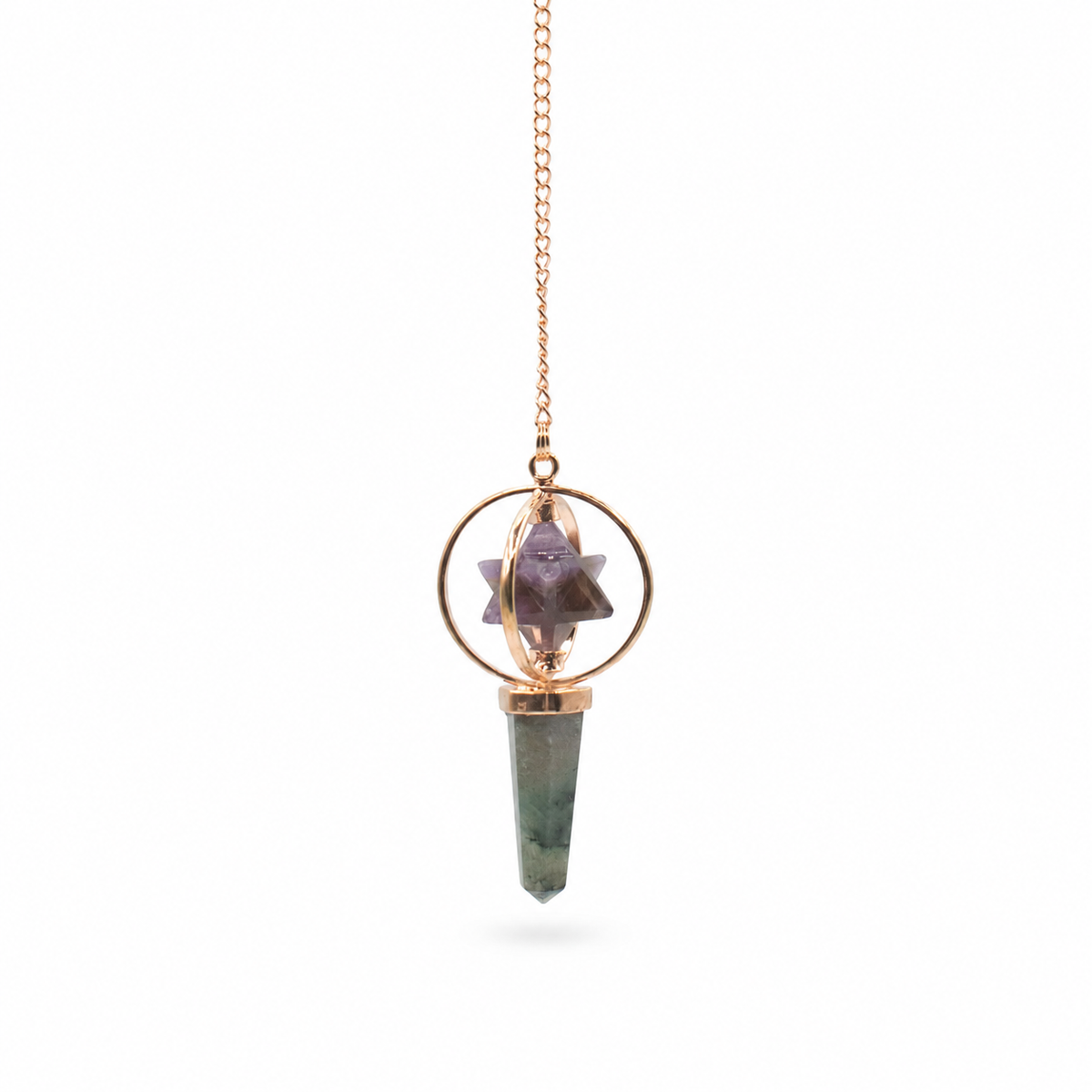 Cosmic Navigator- Two Piece Spinning Merkaba Star in Copper Pendulum - Amethyst & Labradorite product image 2