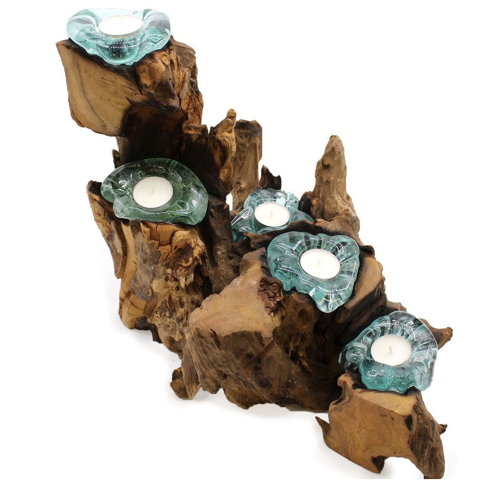 Molton Glass Five Candle Holder on Wood product image 6