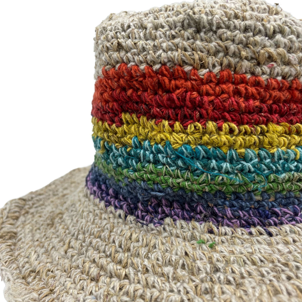 Hand-Knited Hemp & Cotton Boho Festival Hat - Rainbow product image 2