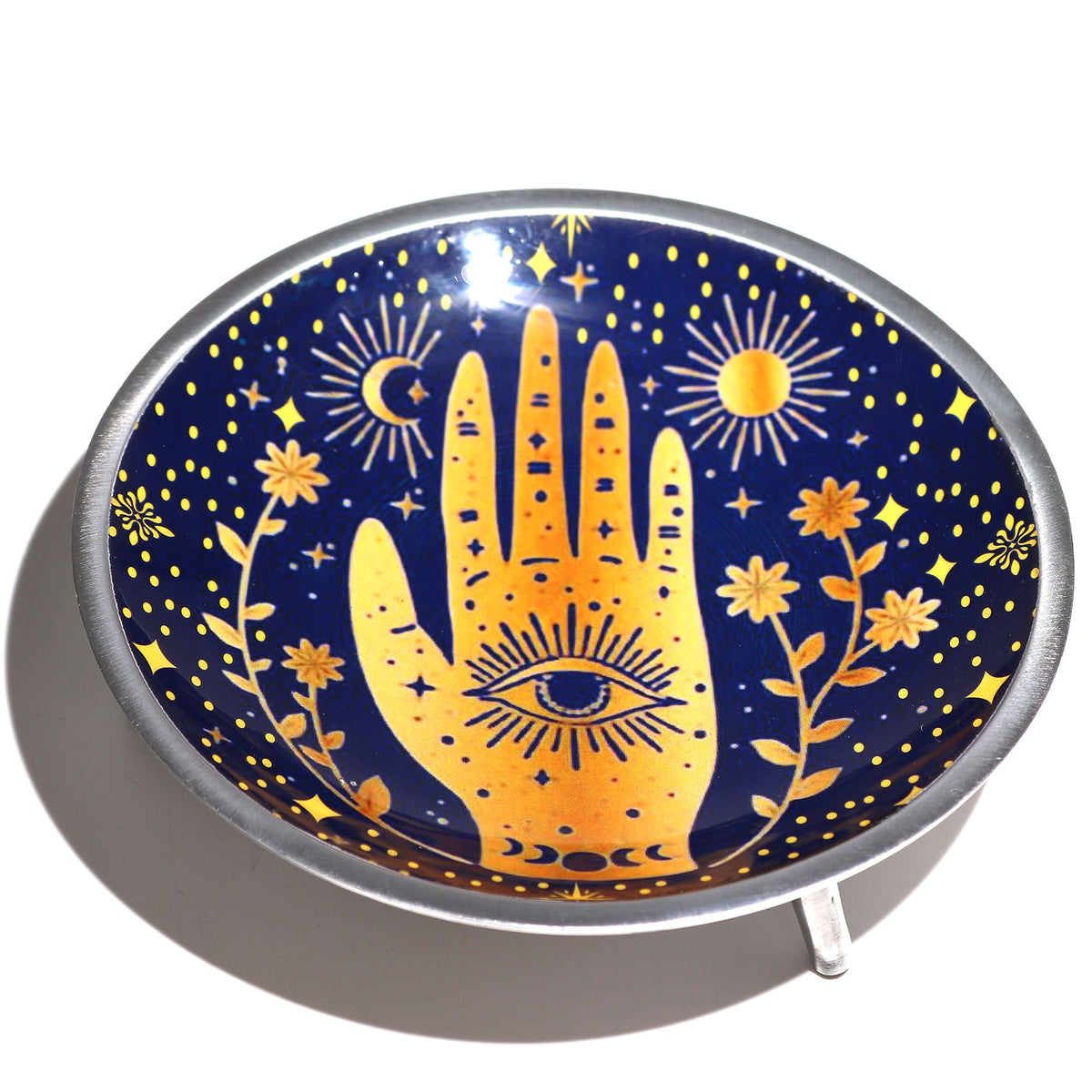 Triple Leg Enamelled Offering Plate - Hamsa Midnight Blue product image 2