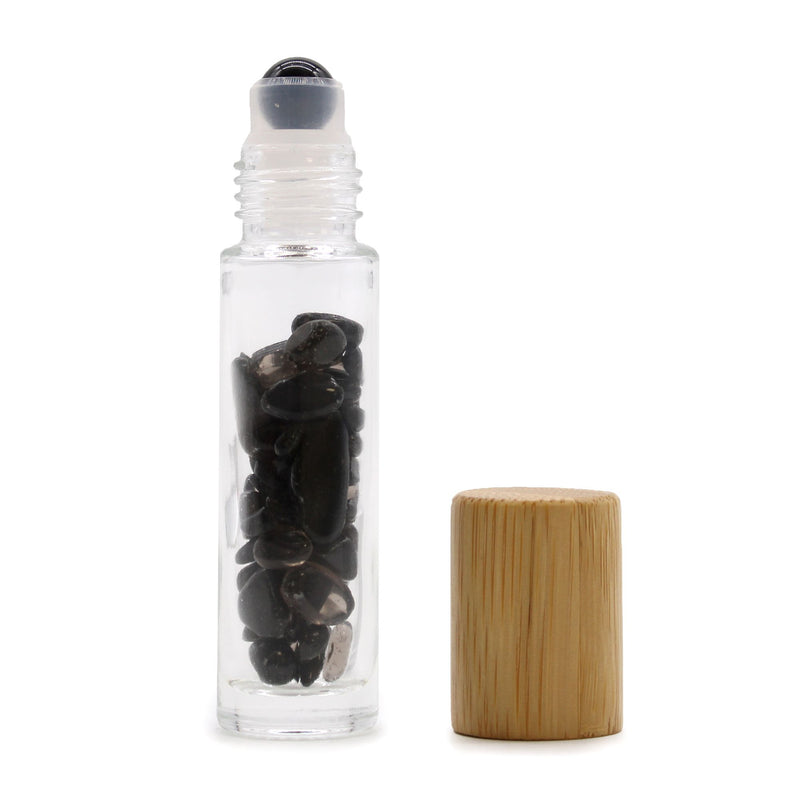 Gemstone Essential Oil Roller Bottle - Black Tourmaline - Wooden Cap product image