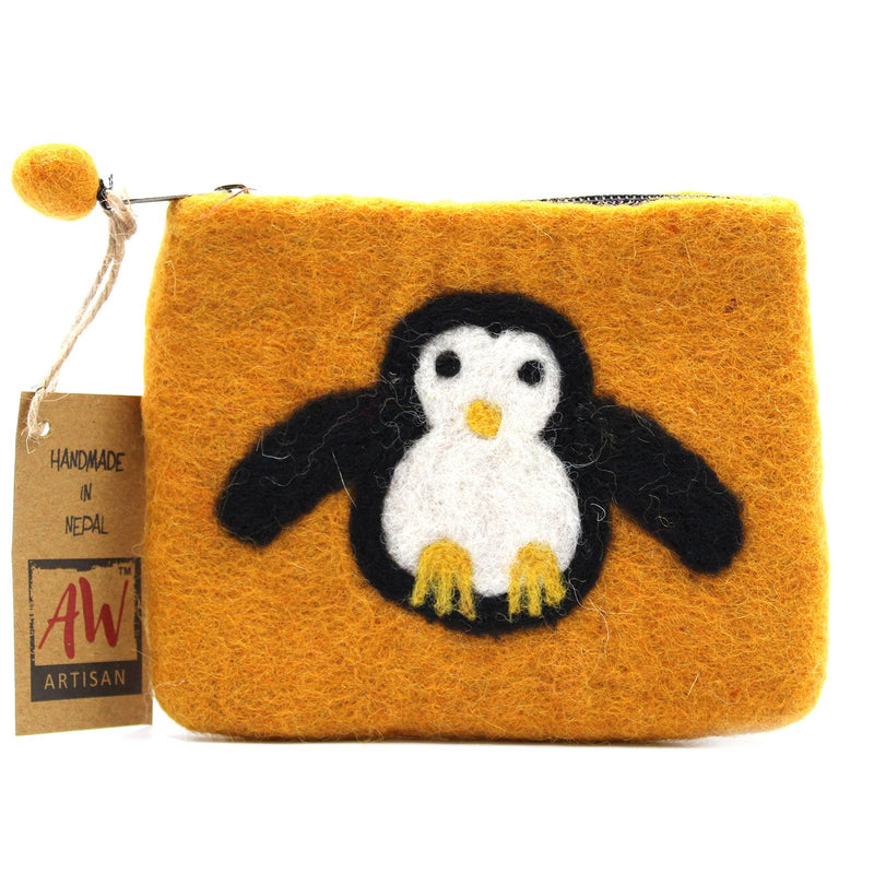 Natural Felt Zipper Pouch (asst) - Cute Penguin product image