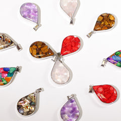 Steel Cased Pendant Teardrops - 12 Assorted Gemstone Chips & Shells product image 2