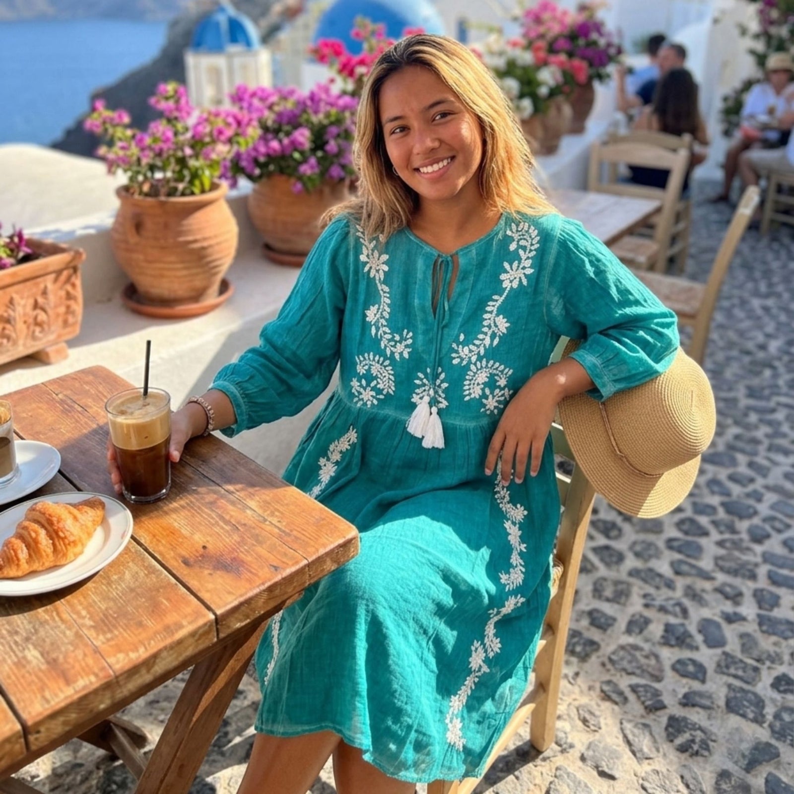 Nomad Sari On the Med Collection - Dress - Turquoise with Embroidery & Tassel (M-L) product image