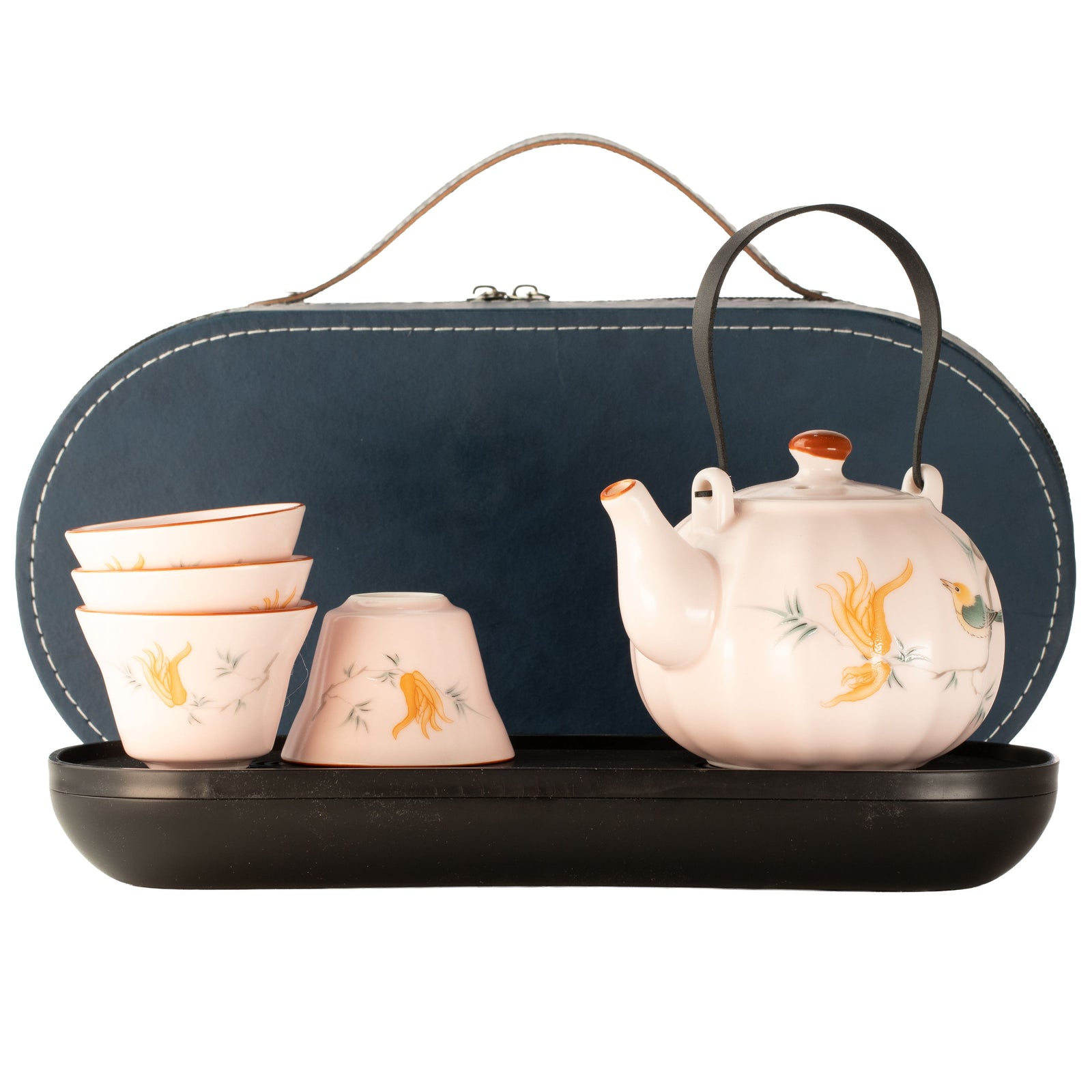 Travel Teapot Set & Four Cups - Pink Vintage Pumpkin Style