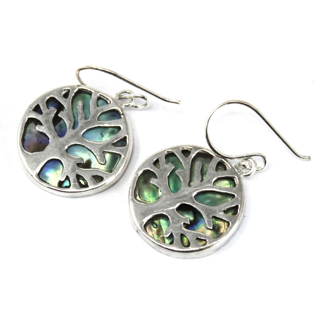 Tree of Life Silver Earrings 15mm - Abalone product image