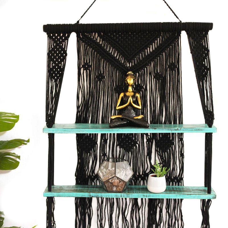 Black Macrame Hanging Shelves - Turquoise product image