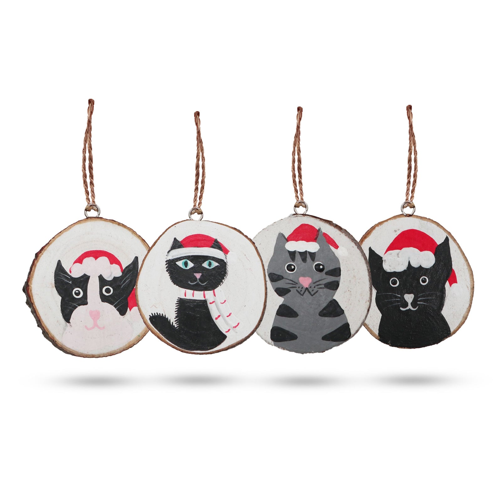 Christmas Cats - Hand Painted Log Xmas Decor (set 4) product image