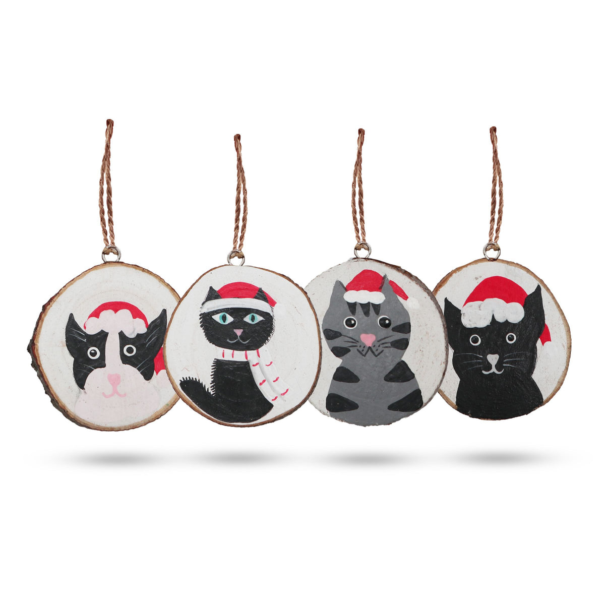 Christmas Cats - Hand Painted Log Xmas Decor (set 4) product image