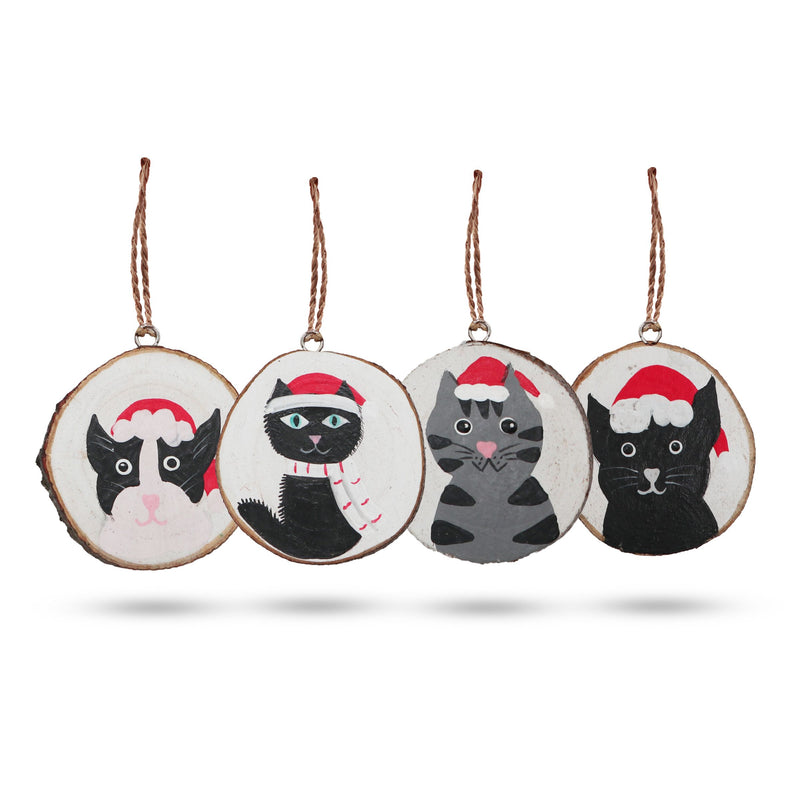 Christmas Cats - Hand Painted Log Xmas Decor (set 4) product image
