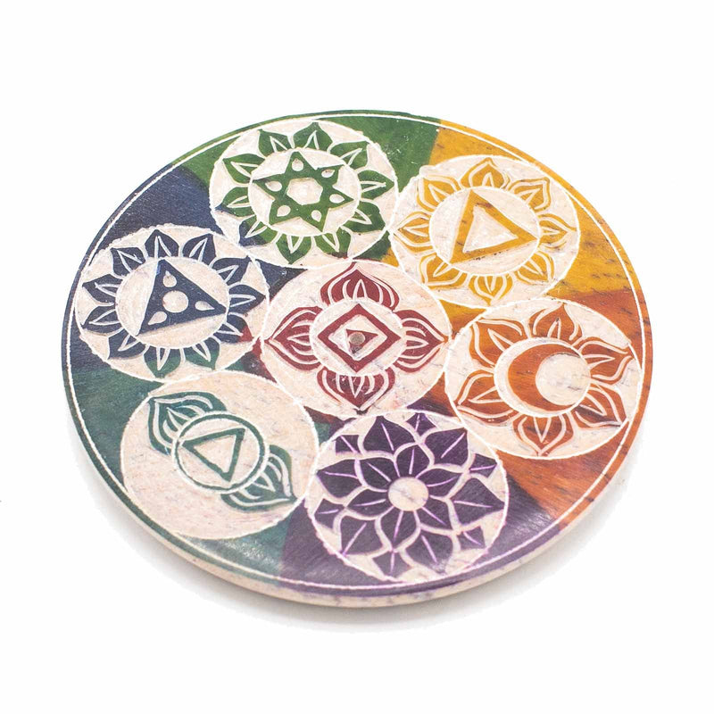Soapstone Disc Incense Cone Holder 10cm - Seven Chakra product image
