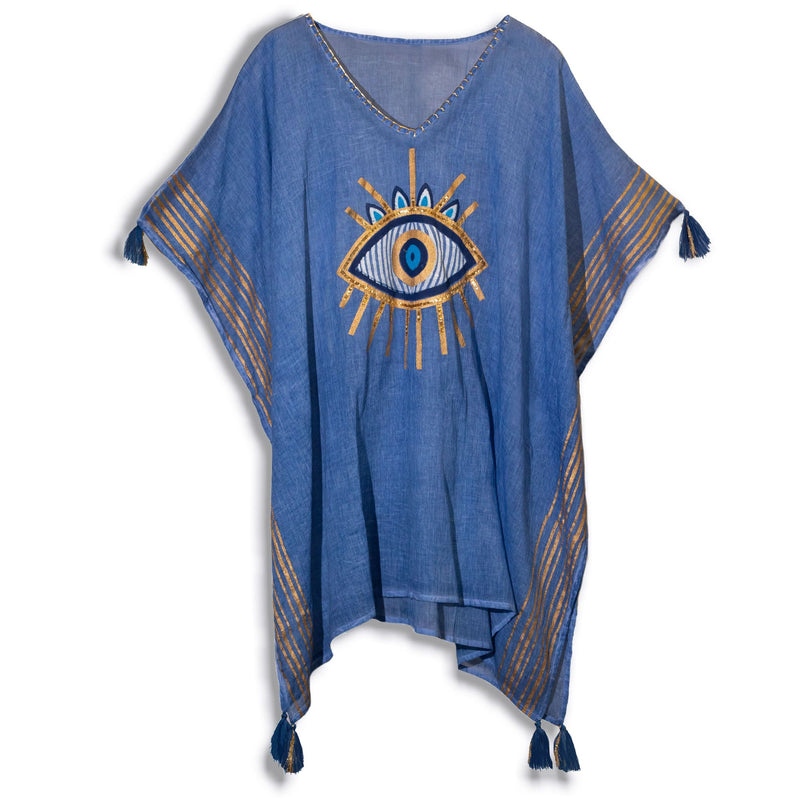 Nomad Sari Kaftan – Rich Blue & Gold Evil Eye Print product image