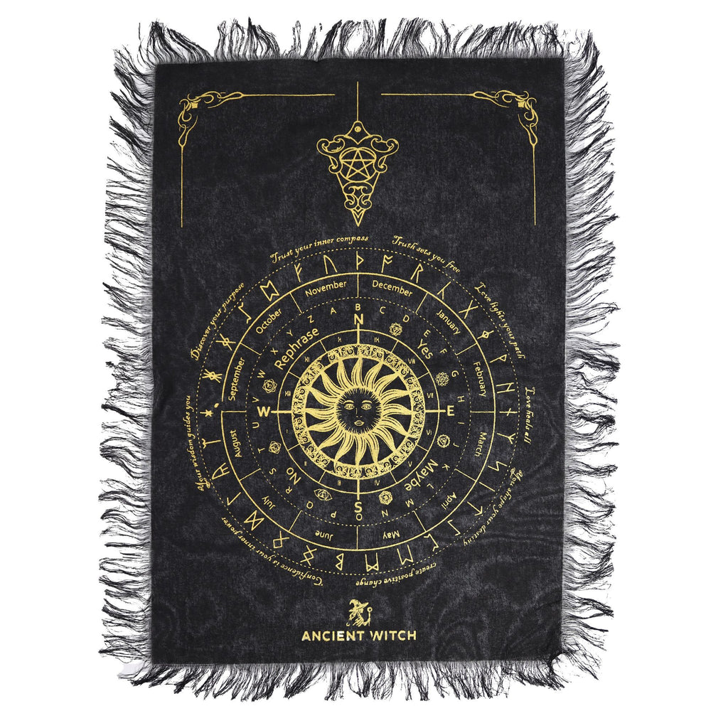 Ancient Witch Pendulum Divination Cloth - Sun Face - Black & Gold product image 2